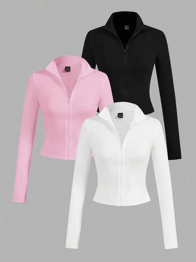 black minimalist knit zip-up long sleeve t-shirt set