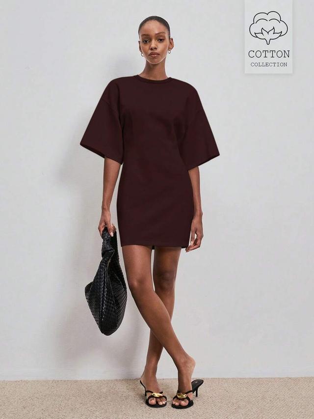 casual dark brown cotton t-shirt dress