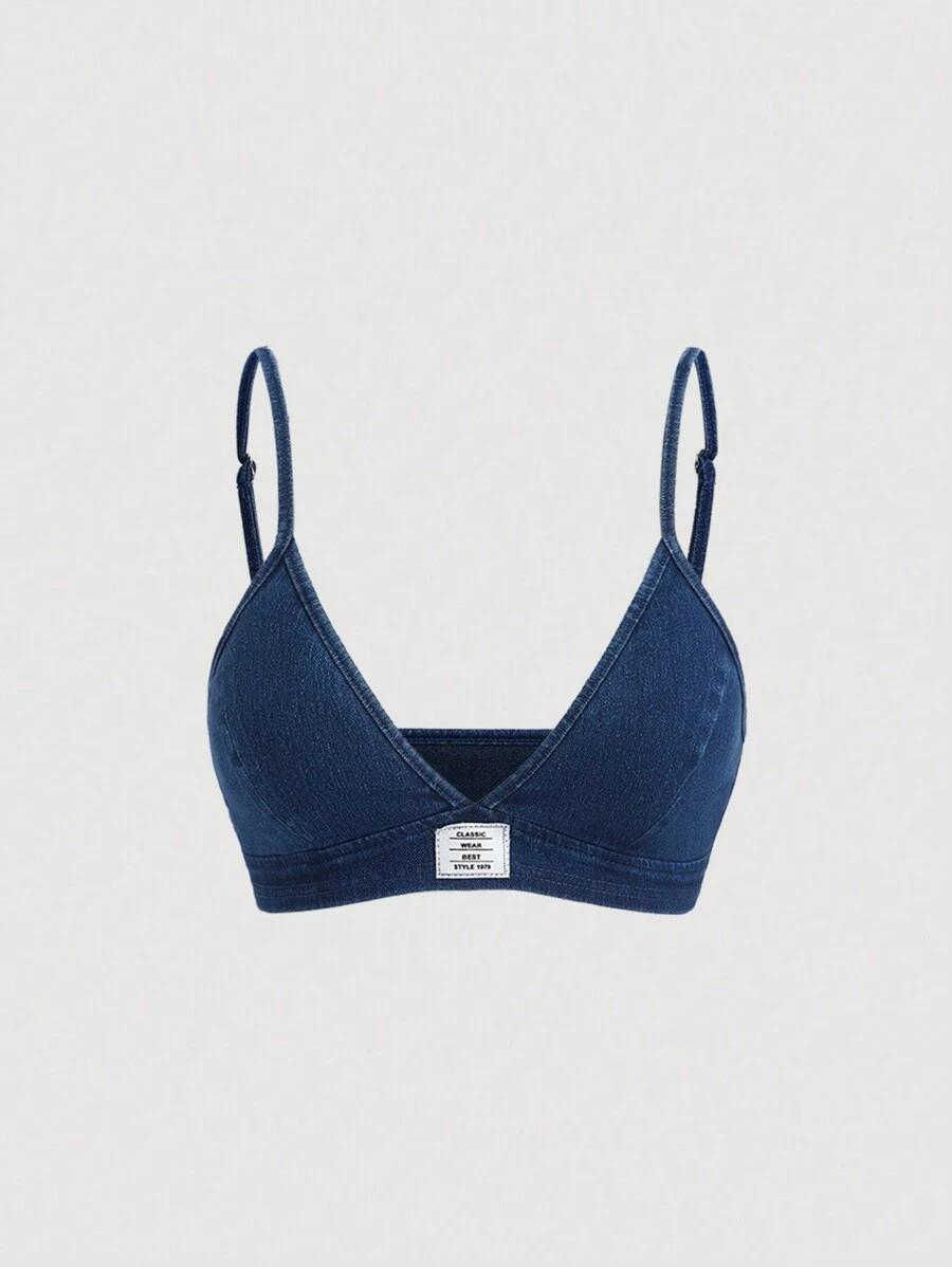 blue denim cropped camisole top with padded bust