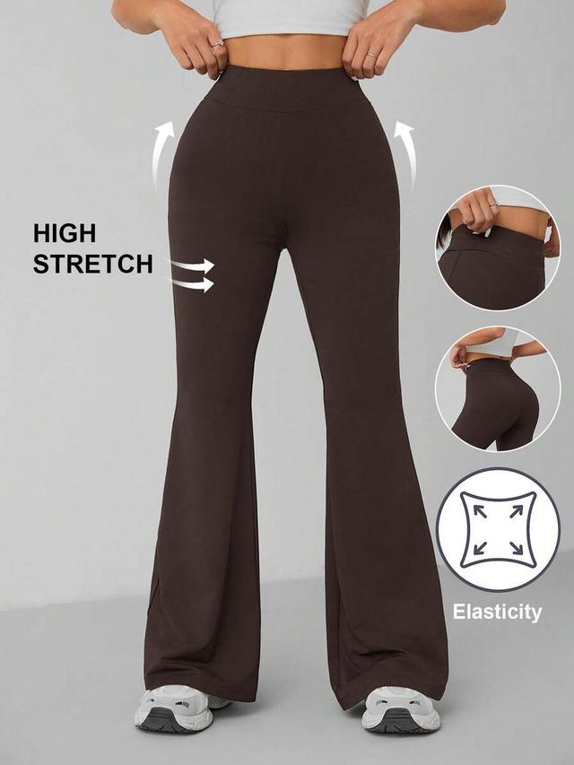 brown high stretch slim flare pants