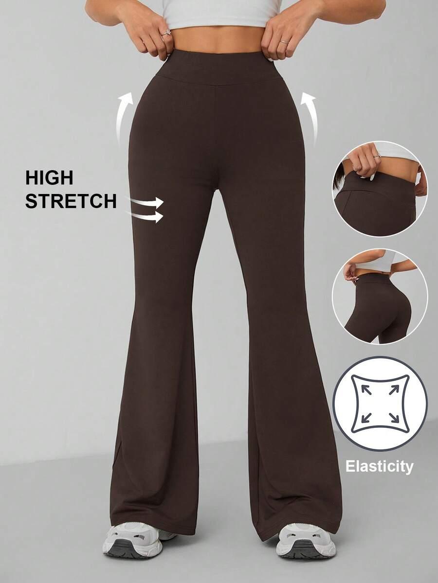 brown high stretch slim flare pants