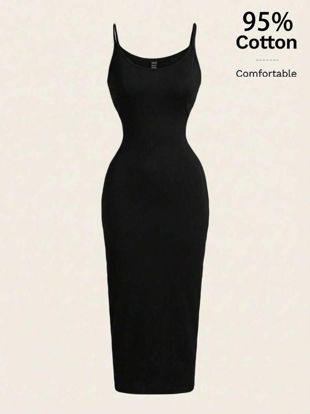 casual minimalist black cotton bodycon camisole dress