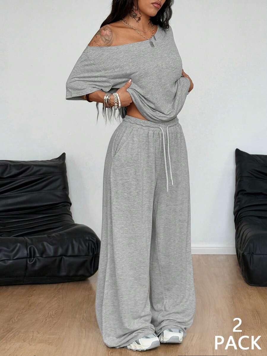 grey casual wide leg lounge sweatpants