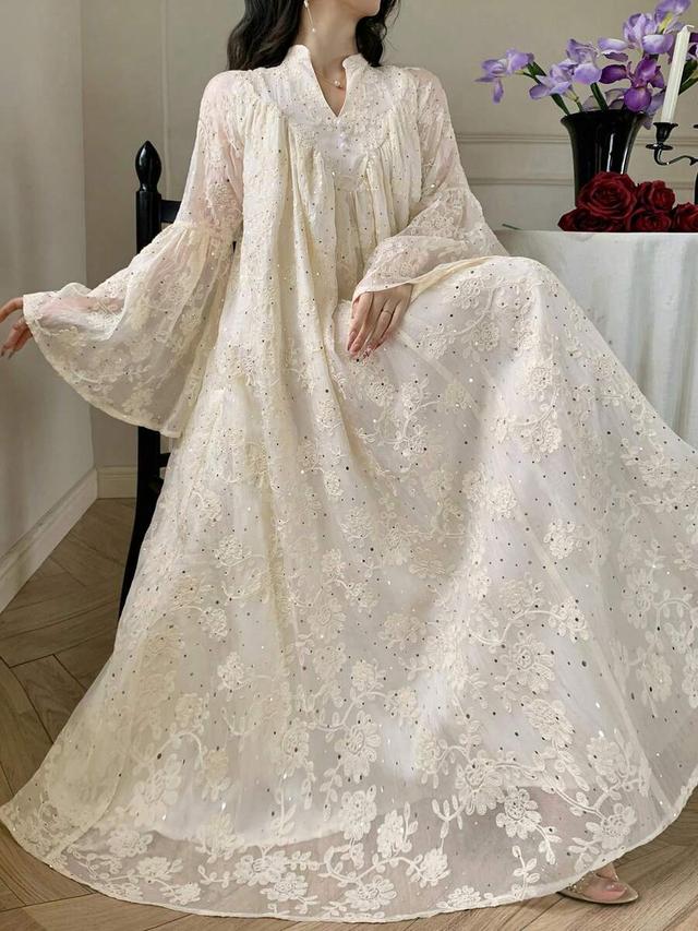 elegant rhinestone lace dress with stand collar