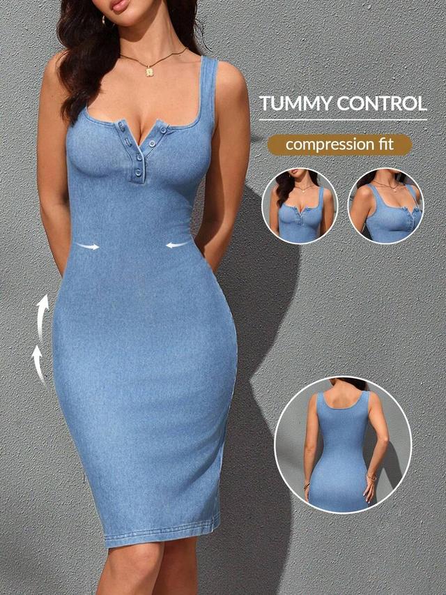 light wash denim henley bodycon midi dress