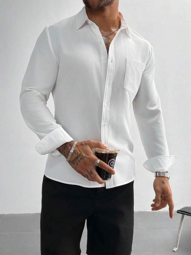 men's classic slim fit long sleeve white dress shirt