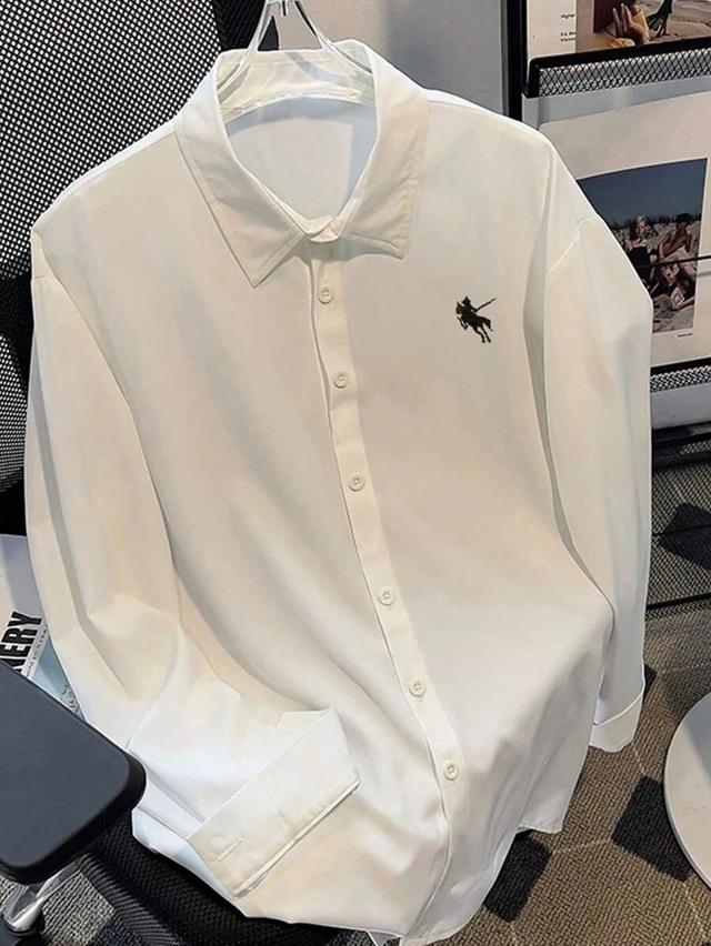 white long sleeve casual shirt with horse embroidery