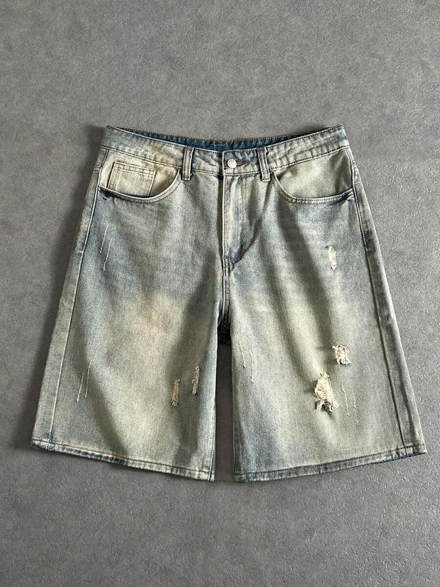 faded light blue washed loose fit denim shorts