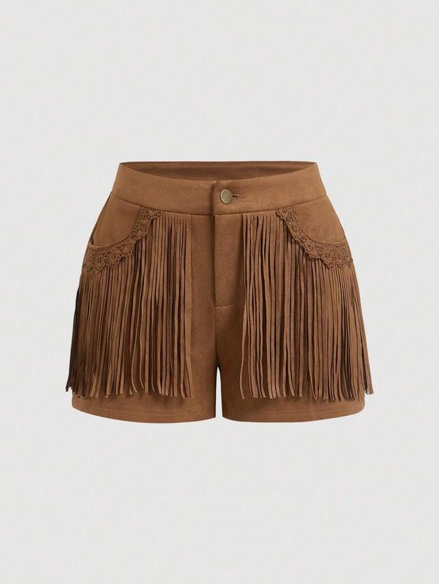 vintage brown faux suede fringe shorts
