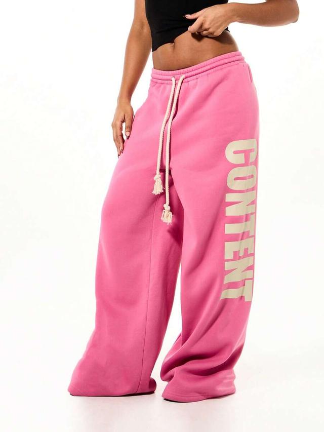 pink oversized wide leg drawstring sweatpants with logo