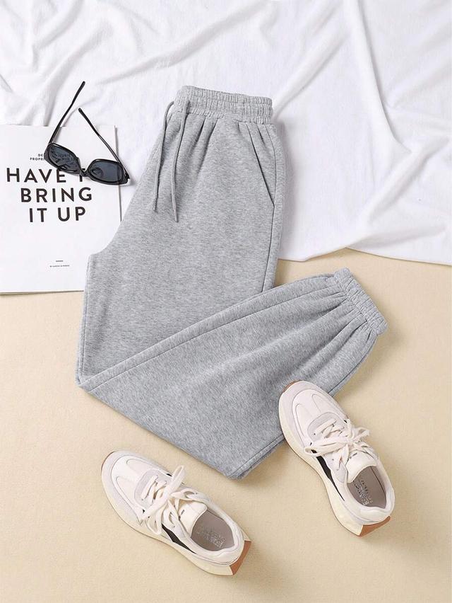 gray drawstring waist fleece jogger pants