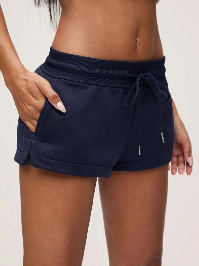 navy blue comfy low waist sports shorts with side slit