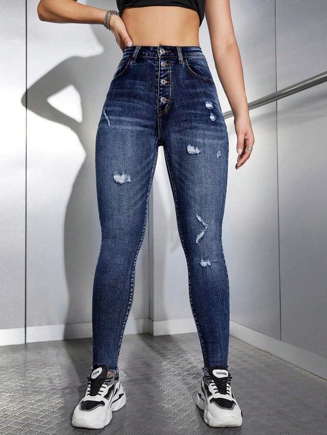 high waist ripped skinny jeans