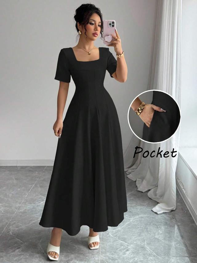 black elegant summer a-line midi dress