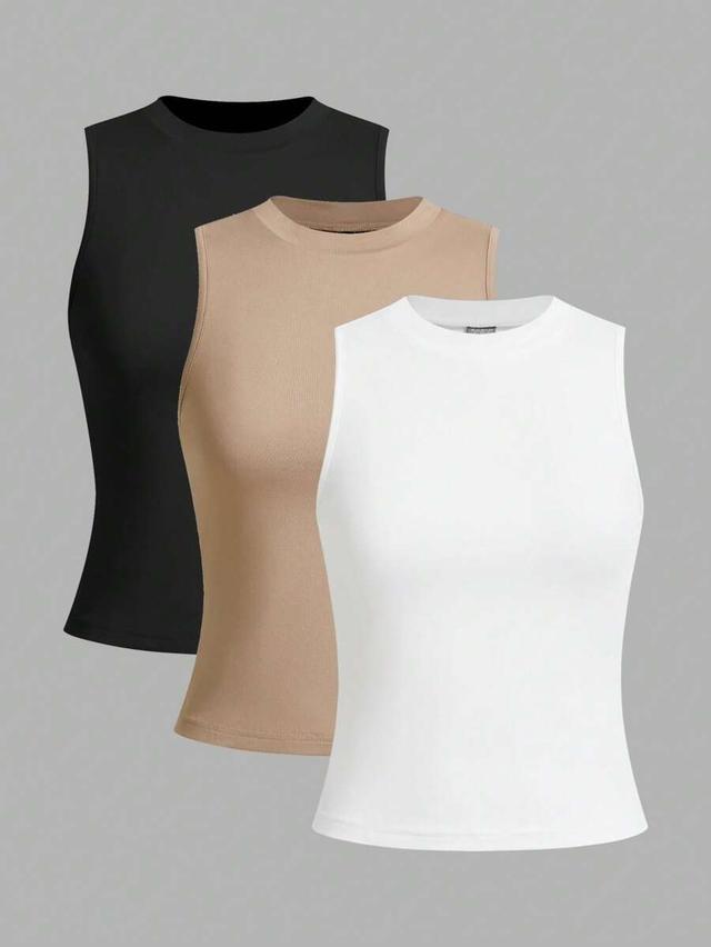 beige basic crew neck form-fitting camisole tank top