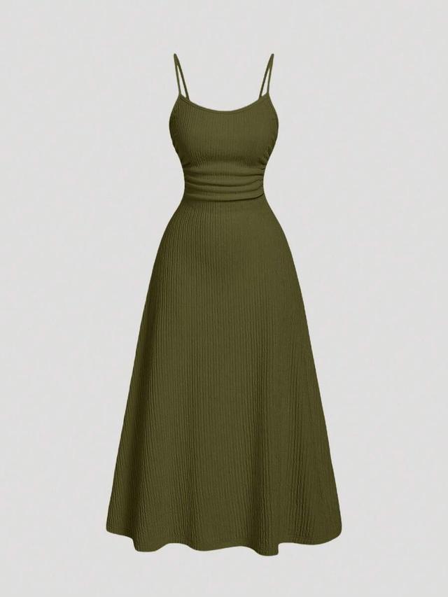 olive green ribbed camisole midi dress
