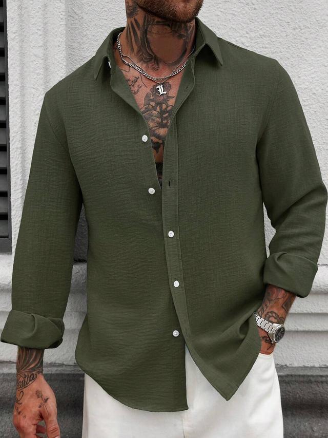 solid color textured linen button up shirt