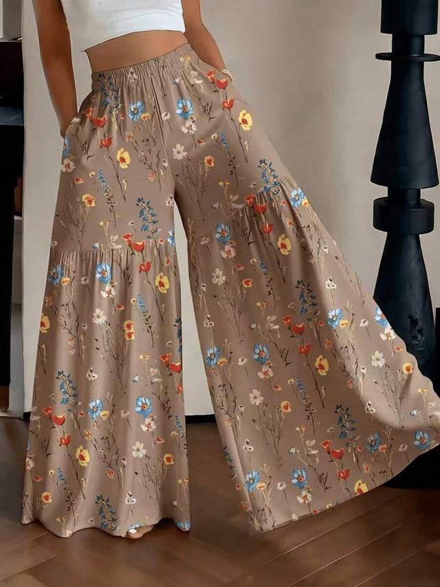 elegant floral printed wide leg trousers