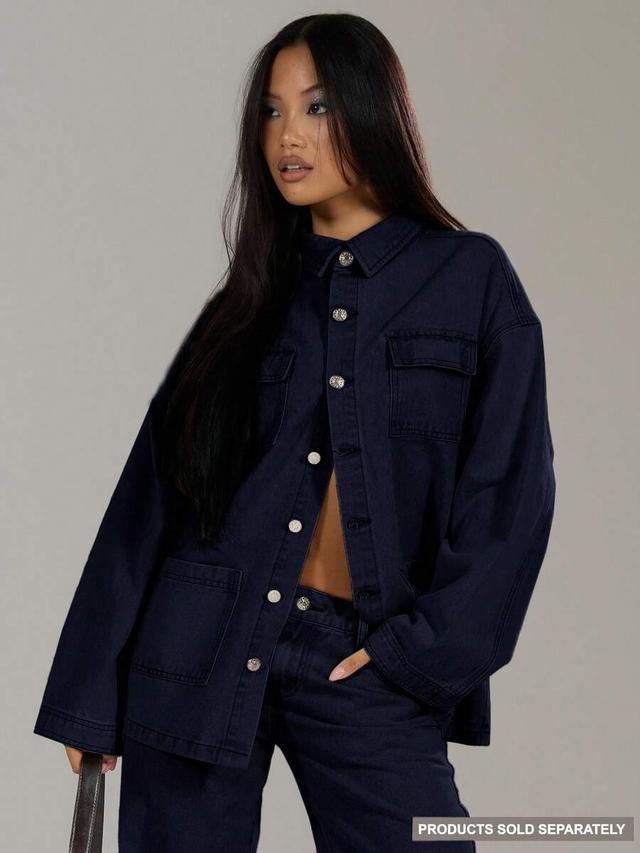musera washed dark denim button up pocket jacket