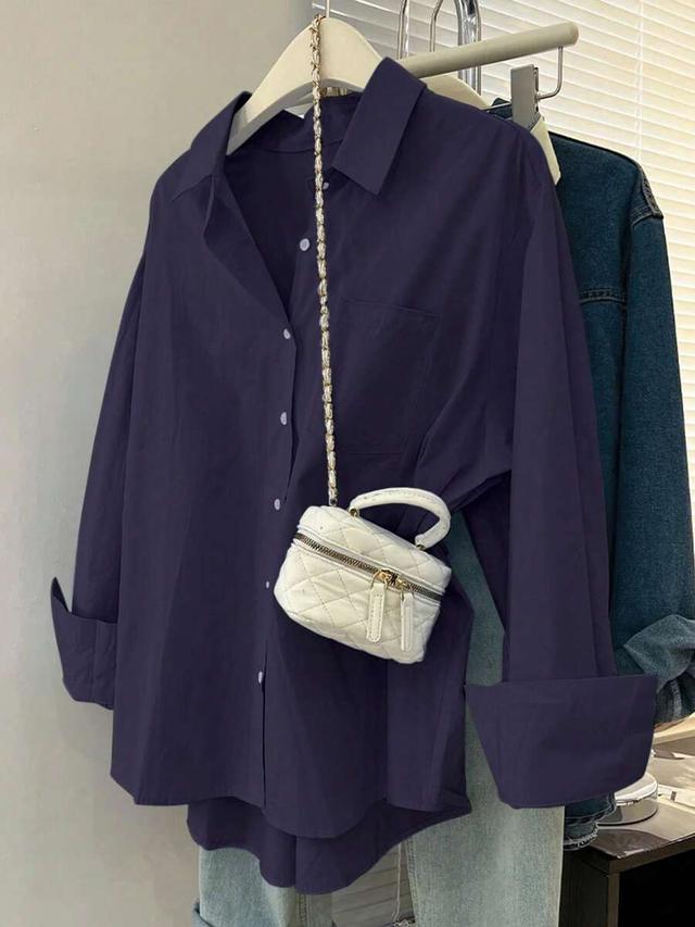 dark purple casual button-up long sleeve shirt