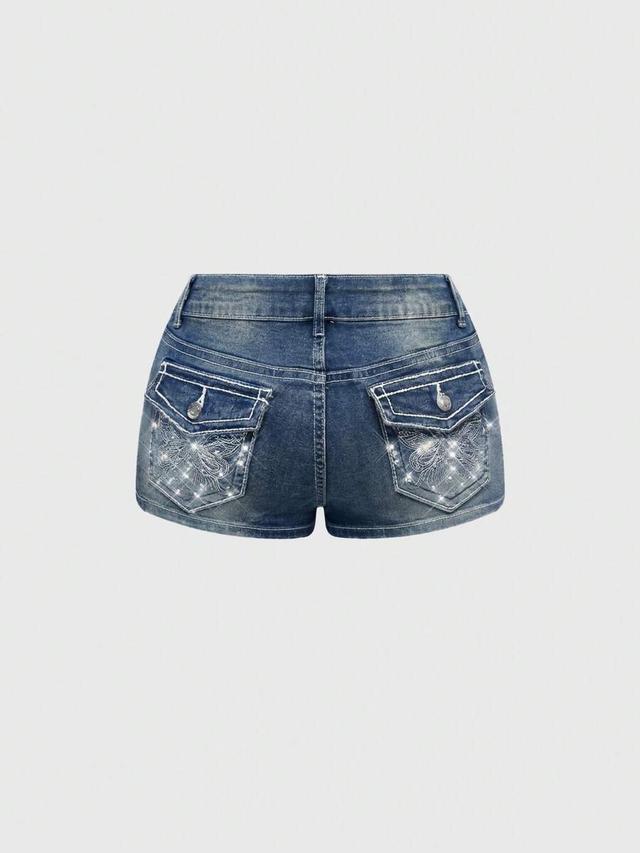 butterfly embroidery rhinestone distressed vintage denim shorts
