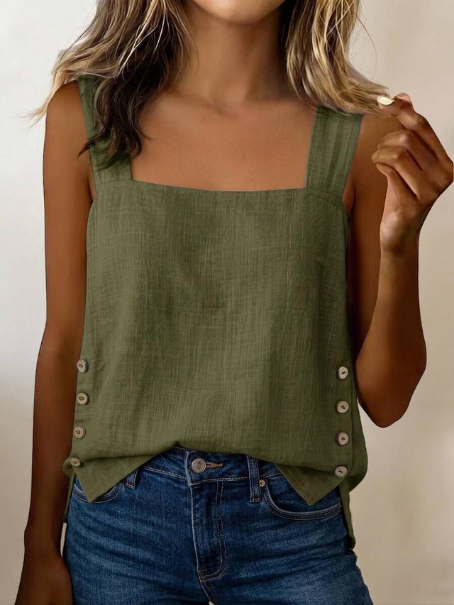 olive green square neck sleeveless camisole with side buttons