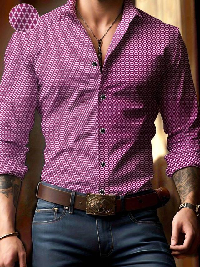 men's purple geometric print long sleeve dress shirt