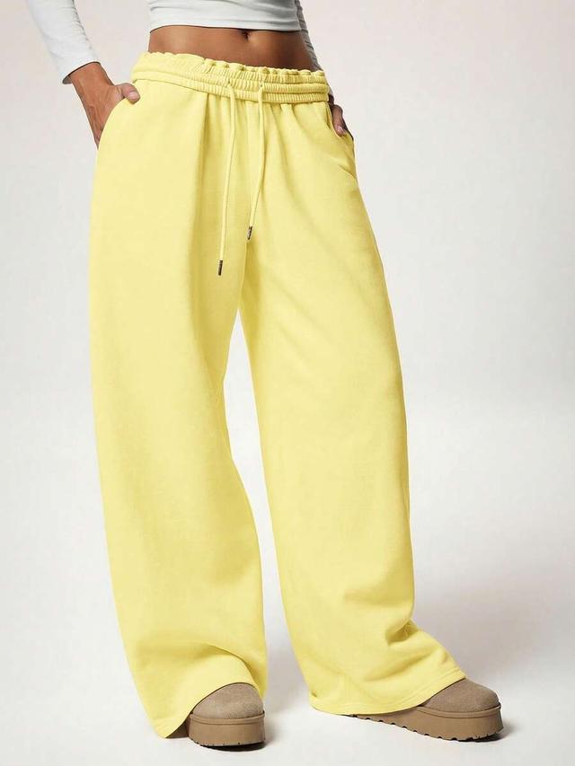 yellow casual loose fit wide leg thermal sweatpants