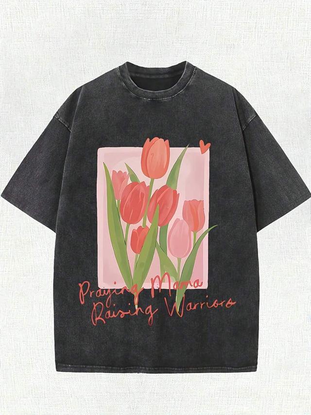 washed cotton graphic print round neck t-shirt
