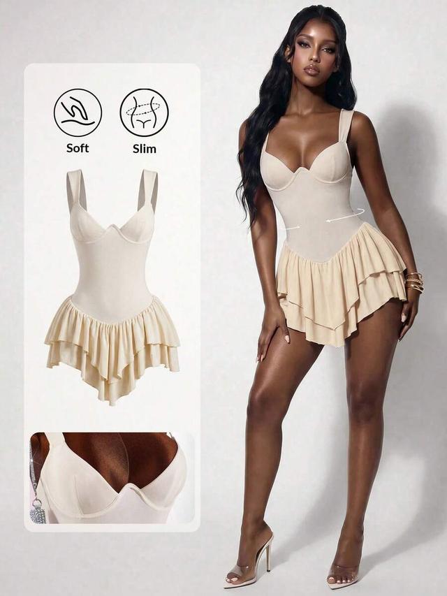 beige spaghetti strap underwire bra cup mini dress