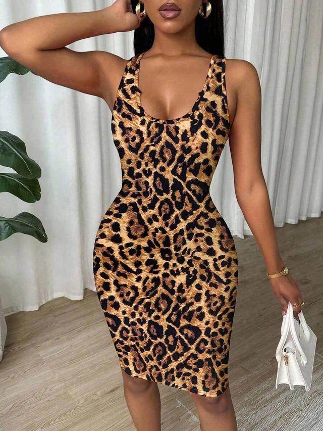rafferiza leopard print sleeveless bodycon dress