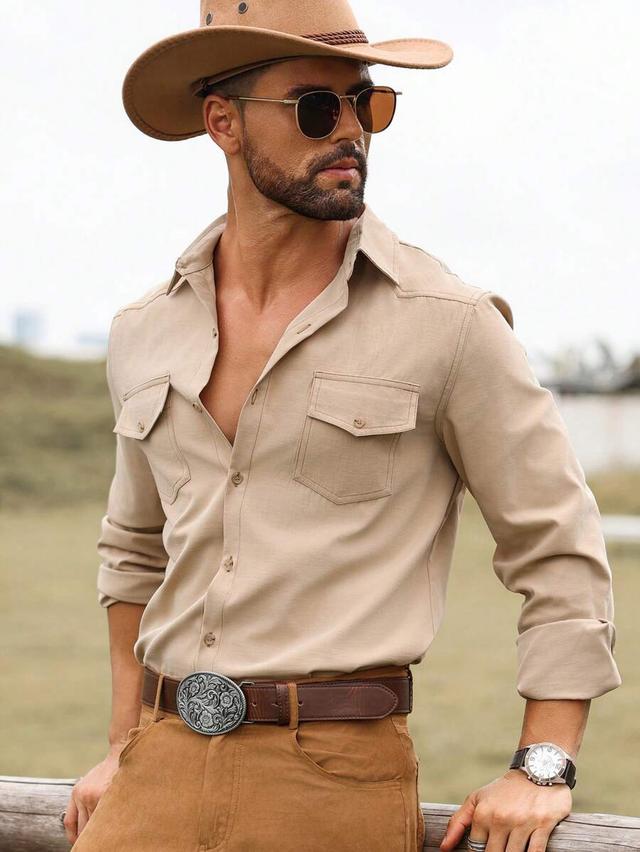 manfinity nomadique beige solid long sleeve button-up shirt