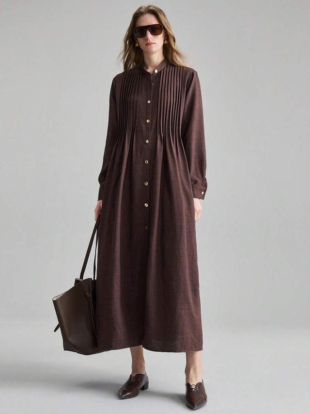 dark brown minimalist stand collar long dress