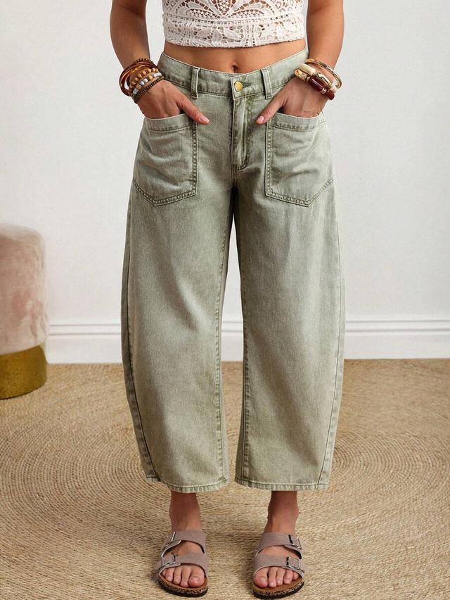 olive green wide leg denim utility jeans