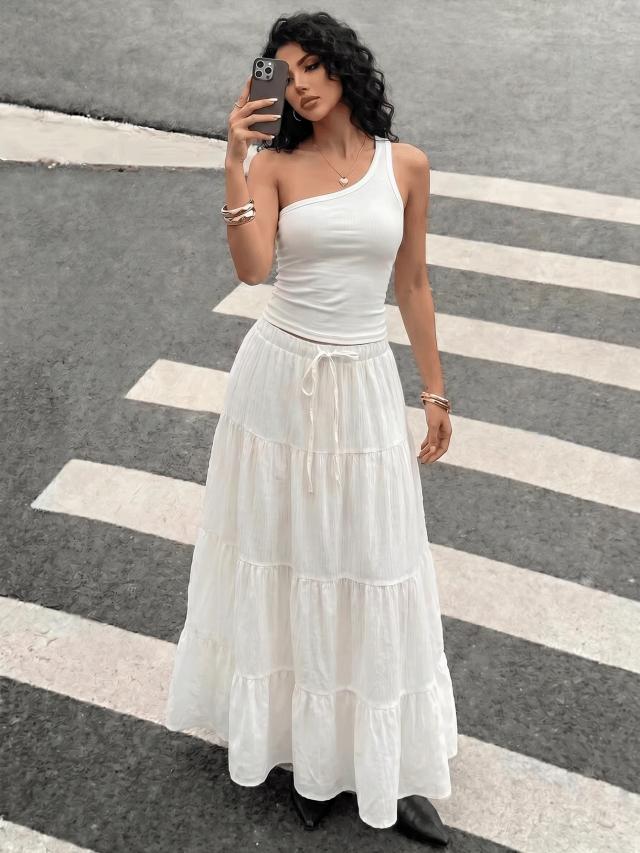 white casual holiday multi-layer cake skirt
