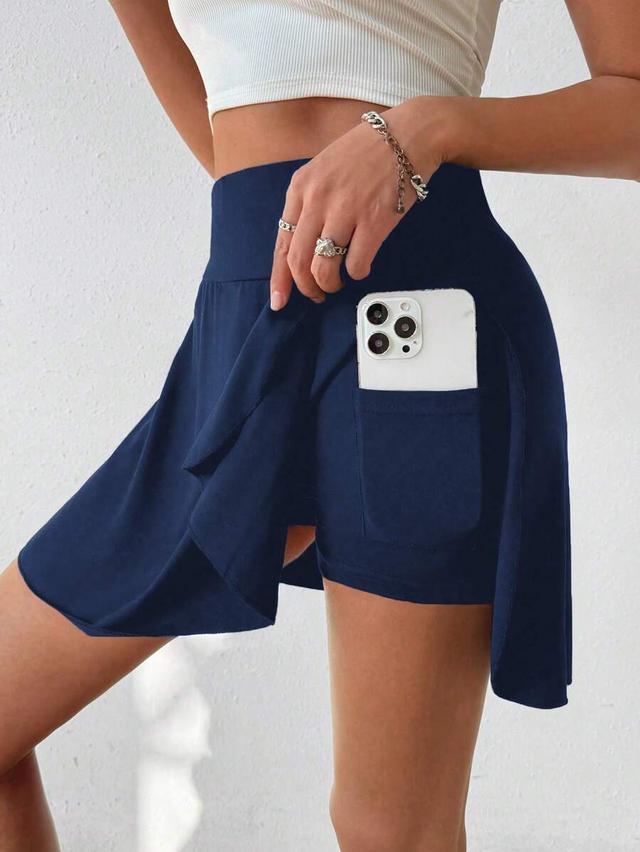 solid color navy blue wide leg shorts skirt