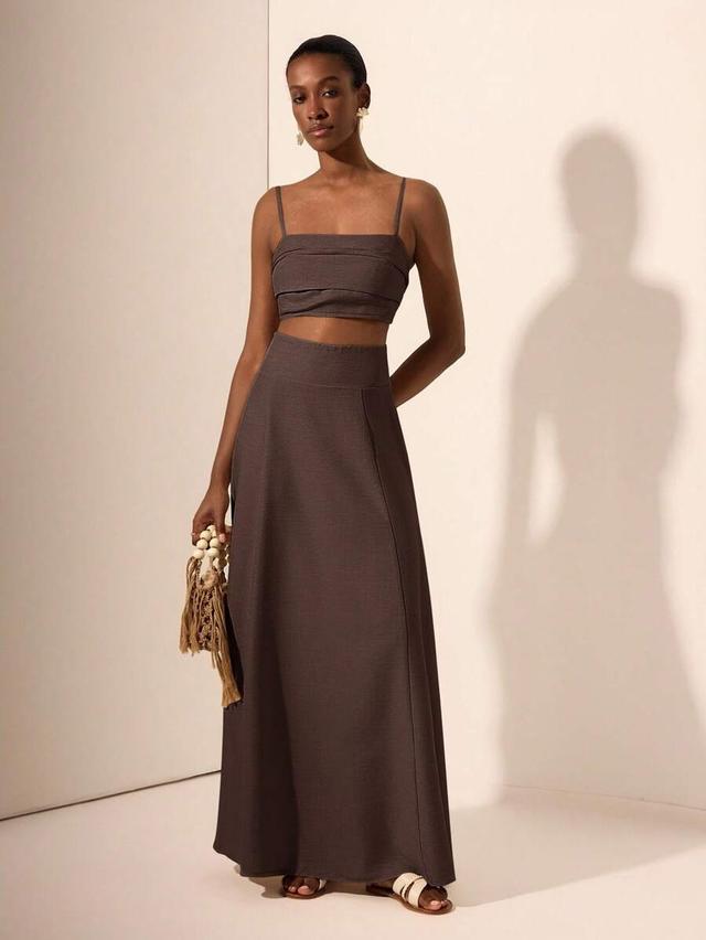 chocolate brown linen maxi skirt