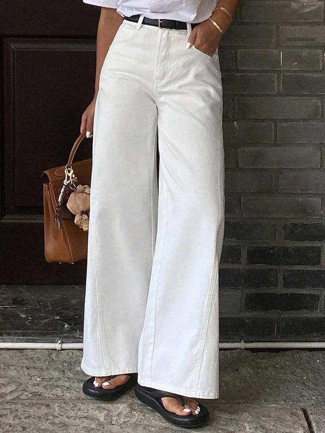 women's mid-waisted straight leg white denim pants