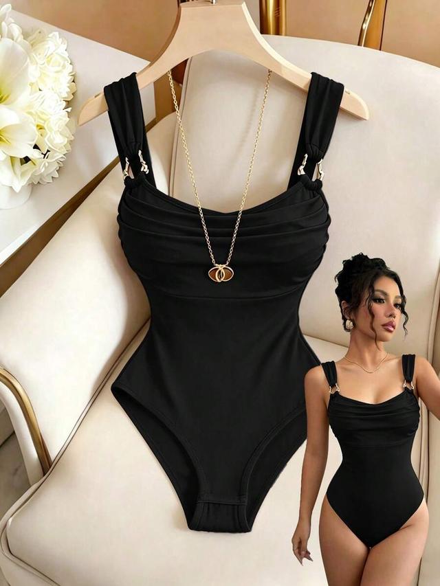 selianne solid black ruched bust cami bodysuit