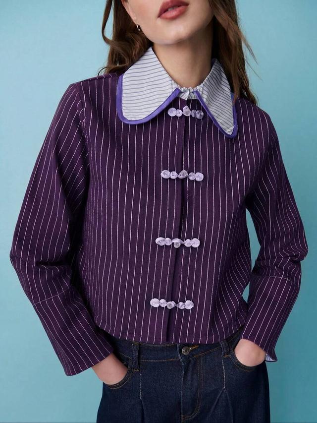 nöista burgundy striped long-sleeve fitted top