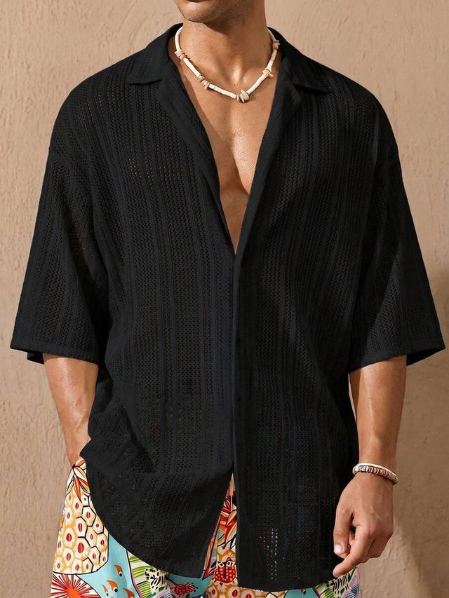 relaxed fit black textured vacation shirt