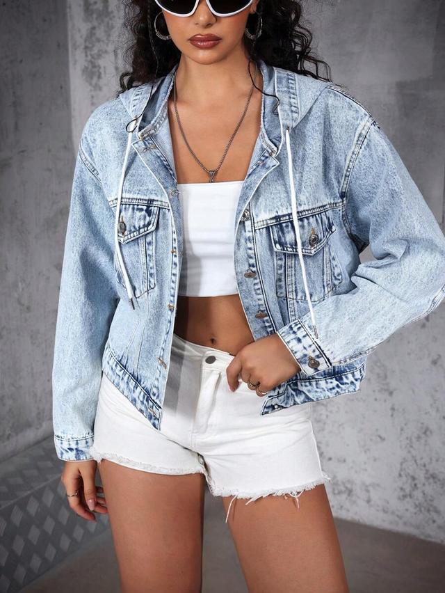 light wash acid denim hooded jacket