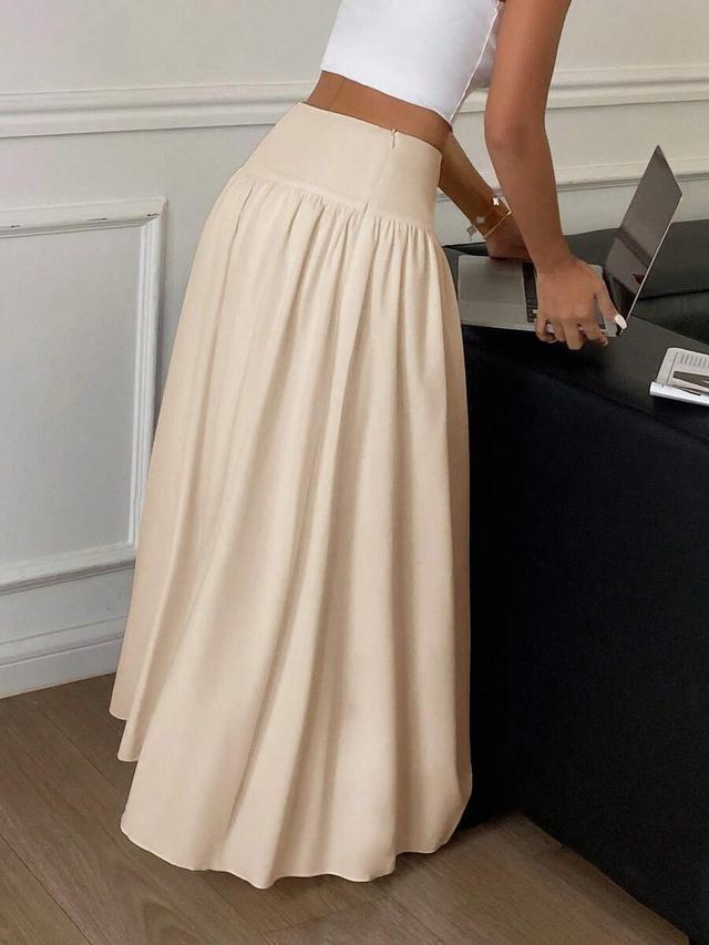 light beige pleated high-waisted midi skirt