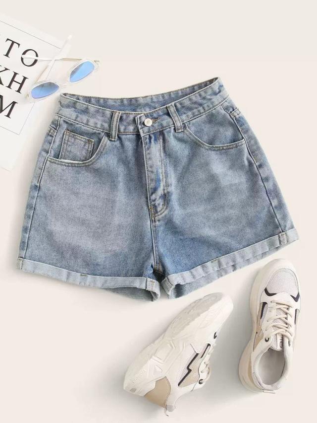 gloweve rolled high-rise denim shorts
