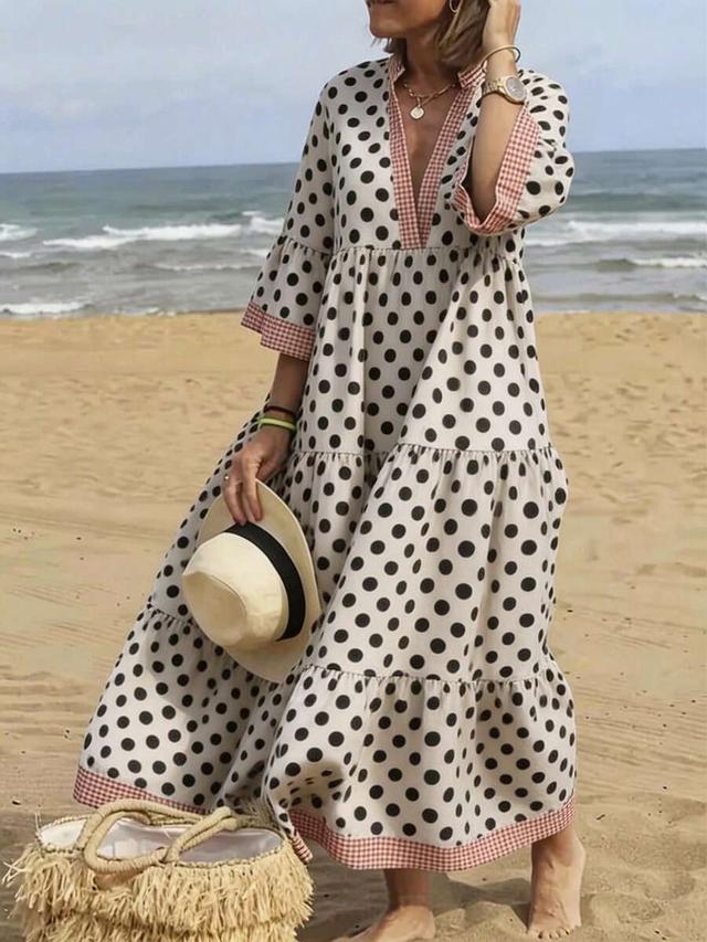 polka dot tiered maxi dress with gingham trim
