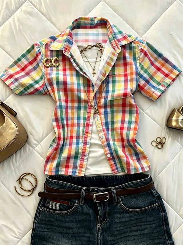 islasuriya women's summer casual plaid shirt top