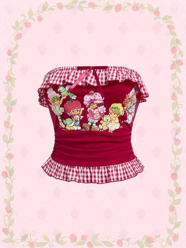 strawberry shortcake red plaid ruffle tube top