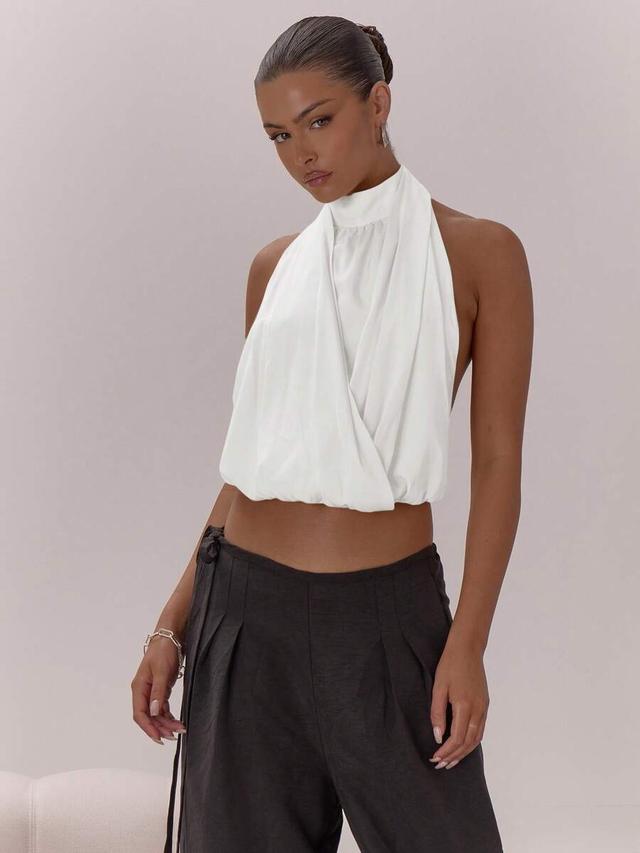musera high neck draping detail backless top