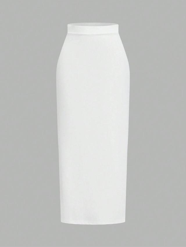 solid white high waist midi skirt
