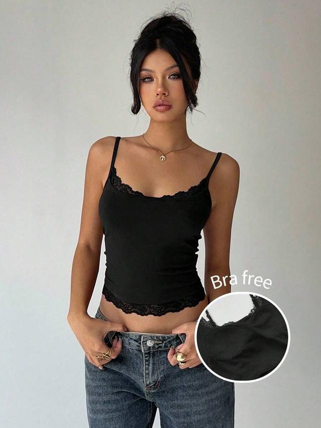 black lace trim camisole with padded bra